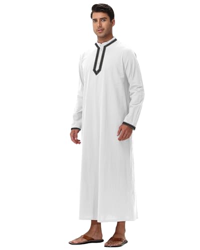 NANAMEEI Thobe Herren Langarm Kaftan Arabische Kleidung Gebetskleidung Festlich Weiß 3XL