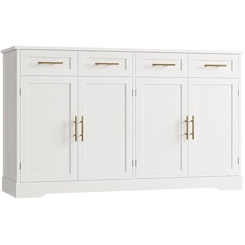 HOSTACK 60" W Sideboard Buffet Cabinet with Storage, Kitchen Cabinet, White
