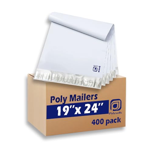 Image of POLYSELLS 400 pcs 19x24 Inches White x Silver Poly Mailers Shipping Envelopes, Strong Adhesive Sealing, Waterproof, and Tear-resistant Postal Mailing Bags for Clothing and Accessories