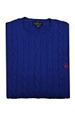 Brooks Brothers Mens All Supima Cotton Cableknit Ribbed Crewneck Sweater (L, Royal Blue/Red)