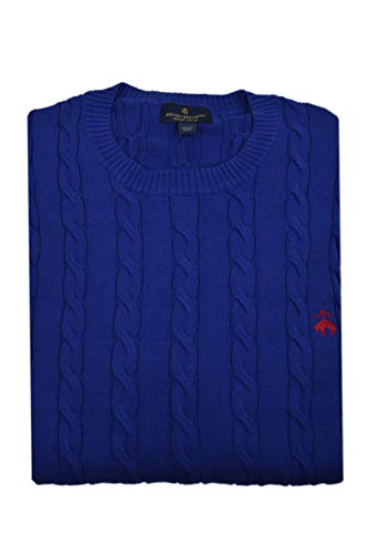 Brooks Brothers Mens All Supima Cotton Cableknit Ribbed Crewneck Sweater (L, Royal Blue/Red) #TOP5