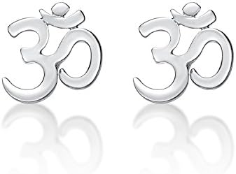 Diamond Treats Dainty Om Earrings in 925 Sterling Silver, Cute Om Stud Earrings for Women and Teen Girls in Silver, Gold or Rose Gold, Dainty Silver Jewellery for Women