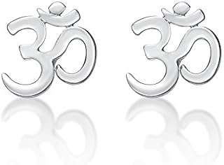 Diamond Treats Dainty Om Earrings in 925 Sterling Silver, Cute Om Stud Earrings for Women and Teen Girls in Silver, Gold or Rose Gold, Dainty Silver Jewellery for Women