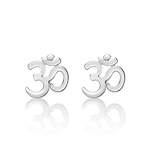 Diamond Treats Dainty Om Earrings in 925 Sterling Silver, Cute Om Stud Earrings for Women and Teen Girls, Spiritual Sterling Silver Earrings for Women, Dainty Silver Jewellery for Women