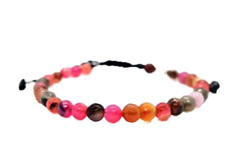 Bracelet agate rose 6mm pour la méditation et l'équilibre intérieur en fil ajustable