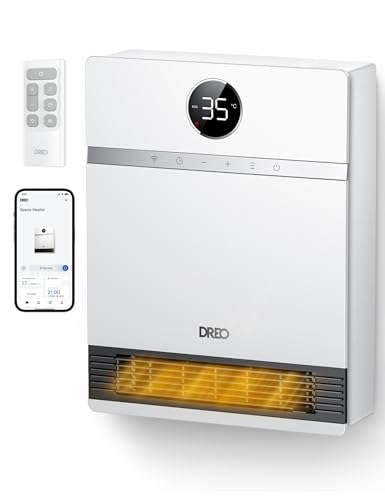 Dreo Intelligente Termoventilatore da Parete, Oscillazione a 30°, 2000W Termoventilatore da Bagno, Termostato Regolabile, Telecomando, 24H Timer, Installazione Interna Semplice, Compatibile con Alexa