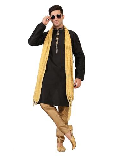 Image of ITOS365 Men's Tunic Art Silk Kurta Pajama and Scarf Suit Set Indian Clothing Wedding Party Dress Gifts Items