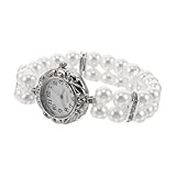 Élégance et polyvalence au quotidien : cette montre-bracelet analogique à quartz blanche ronde s'accorde avec toutes les tenues, offrant une transition fluide du travail aux soirées. montre habillée analogique, montre de noël pour femme avec perles
