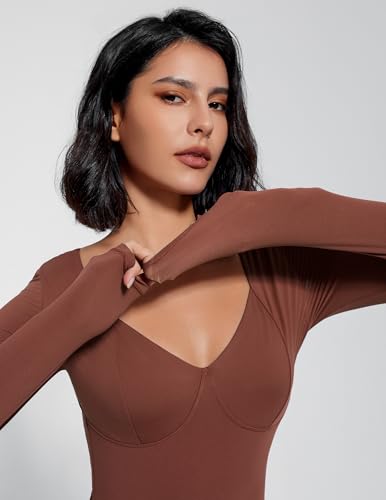 Image of Avidlove Bodysuit for Women Long Sleeve Double Lined Tank Top V Neck Bodysuit Tummy Control Shapewear