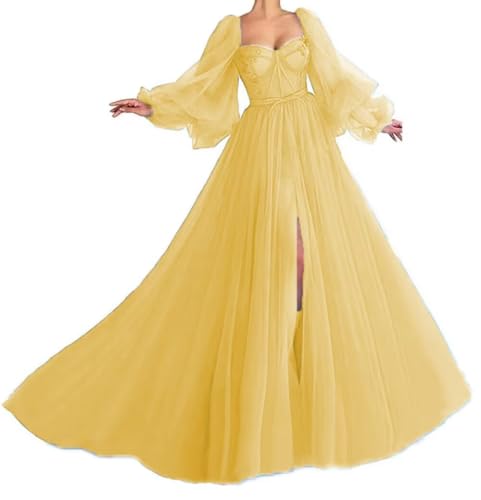 Long Sleeve Prom Dress for Women Sweetheart Tulle Ball Gown with Slit Appliques Princess Formal Evening Gowns