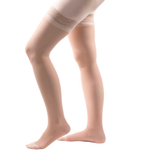 Image of Allegro Women's Thigh High Compression Stockings 20-30 mmHg Support Hose | Lightweight sheer fabric with lace-silicone stay-up band, reinforced heel and balloon toe for secure hold and daily comfort