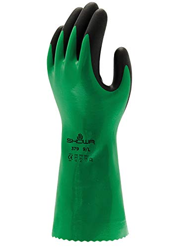 SHOWA 379 Waterproof Double-Dipped Nitrile Chemical Resistant Work Glove with Foam Grip, XX-Large (Pack of 12 Pair)