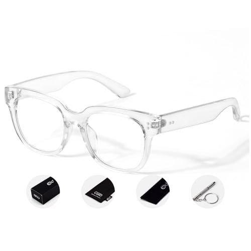 CGID Grandes lunettes en verre transparent sans correction pour homme et femme - Cadre carré épais - Verre de fenêtre - Protection 100 % UV400, transparent, L