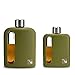 Moderno frasco de cristal para whisky y licores (100 ml + doble tiro 240 ml, silicona verde militar)