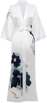 PRODESIGN Kimono Robe for Women - Long Satin Sleepwear Silky Kimono Cover-Up Nightgown Japanese Bathrobe Loungewear Blouse