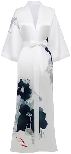 PRODESIGN Long Kimono Robe Satin Sleepwear Gradient Watercolor Silky Kimono Nightgown Bathrobe Kimono Blouse Cardigan