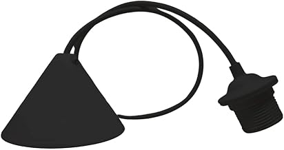 HALOTEC | Pendant E27 Black | Conical Floron Rosette for e27 Lamp Cap | Cable 80 cm |With Stop and Washer for Holding Screen |Made in Italy