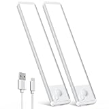 VOZUJI Under Cabinet Rechargeable Lighting: 8 Inch Motion Sensor Dimmable Lights Indoor - Battery Operated Lights - Wireless Closet Light Magnetic Led Light for Kitchen Home Bathroom Counter 2 Pack