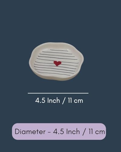 Image of WEAVING HOMES Handcrafted Ceramic Coffee Mug & Dessert Plate to Gift to Best Friend and Love Microwave Safe (Set of 2 - Love Letter Mug 280ml & Striped Heart Dessert Plate, Multicolor)