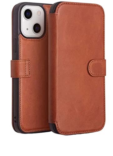 Protection iPhone 13 marron étui folio cuir véritable antichoc avec porte-carte magnétique
