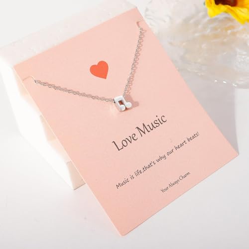 Music Note Necklace for Women Dainty Gold Charm Necklace Treble Clef Necklaces Teacher Gifts Festival Outfits Music Lovers Gifts With Meaning Card by Your Always Charm - Used condition - Image 2