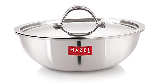HAZEL Triply Stainless Steel Induction Bottom Tasra & Kadhai with Steel Lid (Set of 3), 1.2 Litre, 18.5 cm - Image 3