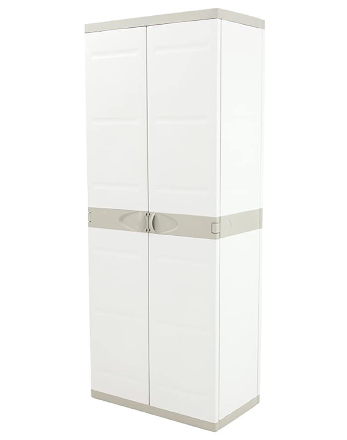 PEGANE Armoire Haute Meuble de Rangement 2 Portes intérieur/extérieur Coloris Beige - Longueur 70 x Profondeur 41 x Hauteur 176 cm