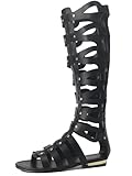 Minishion Womens Gladiator Sandals Flat Knee High Summer Dress Boots with Zip TM001 Black US 8