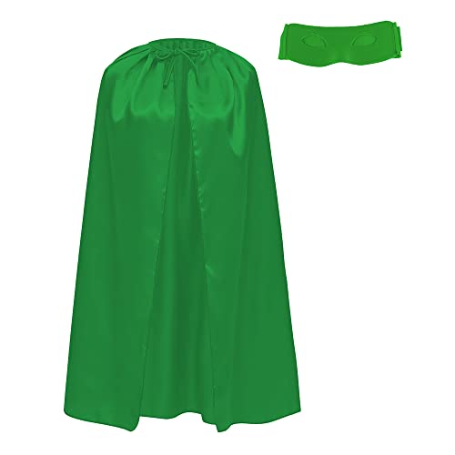 Capa y Antifaz Superheroe para Niños Grandes y Adolescentes, Capas Superheroes 90 cm de Largo para Disfraz de Superman Carnaval, Juego de 2pcs (Verde)