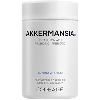 Codeage Akkermansia Synbiotic Supplement - 100 Million AFU Akkermansia Probiotic & Chicory Inulin Prebiotic - Chicory Root - 1 Capsule Per Serving - Non-GMO, Gluten-Free - 30 Capsules