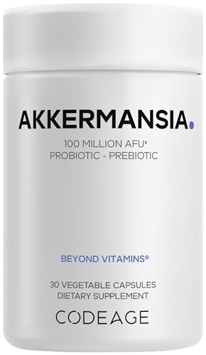 Codeage Akkermansia Synbiotic Supplement - 100 Million AFU Akkermansia Probiotic & Chicory Inulin Prebiotic - Chicory Root - 1 Capsule Per Serving - Non-GMO, Gluten-Free - 30 Capsules