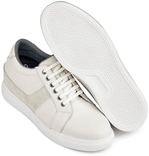 CALTO Men's Invisible Height Increasing Elevator Shoes - Off White Lightweight Leather Lace-up Fashion Sneakers - 3 Inches Taller - K1531 - Size 10 D(M) US | Image 4