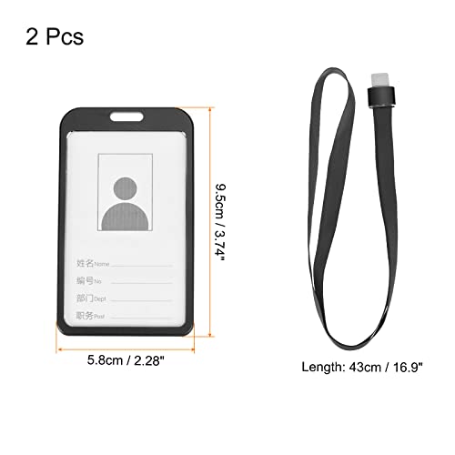 Meccanixity Badge Holders 9.5X5.8Cm Vertical Aluminum Id Holder With Flat Clip Detachable Neck Lanyard, Black Pack Of 2 #TOP1