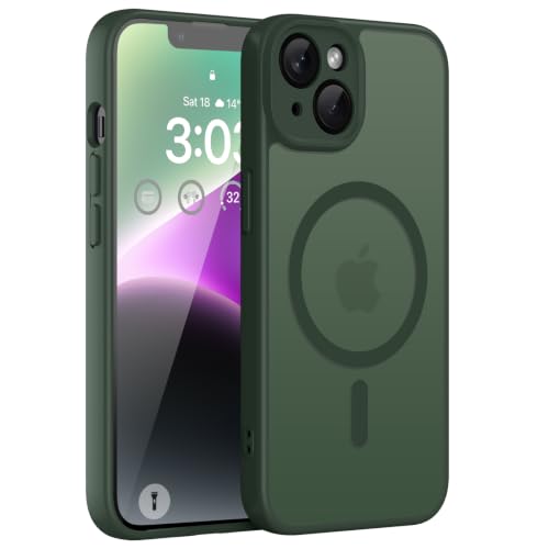 ORDA für iPhone 14 Hülle für MagSafe Vollständiger Kameraschutz Eingebauter Magnetring Stoßfest Kratzfest Transluzente Matt Handyhülle für iPhone 14 Case 6 1 Zoll Grün