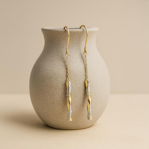 Carissima Gold Damen 2-tone Twist Pole und Kette 2.5 mm x 66 mm Ohrgehänge 9k (375) Gold