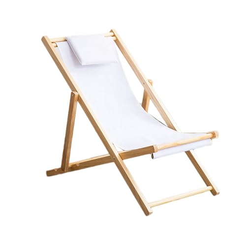 リクライニングチェア アウトドアチェア 折り畳み椅子 省スペース ベーシック ガーデンチェアー シェーズロングソファ 布製 枕付き 肘掛けき camping chair ラウンジチェア キャンプ 椅子 喫茶店 ビーチベッド おしゃれ (ウッド - ホワイト