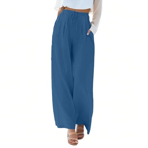 fanmpghleoo Wide Leg Linen Pants for Women Drawstring High Waisted Linen Palazzo Pants Flowy Comfy Lounge Pant with Pockets3