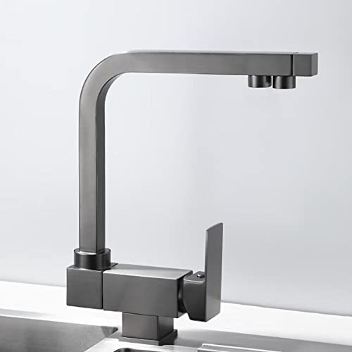Grifo de cocina de latón giratorio gris plegable 3 en 1 para fregadero 6