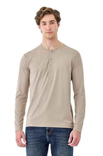Image of SNITCH Men's T-Shirt | Regular Fit Henley Neck Full Sleeve Solid Pattern | Stretchable Rayon Cotton Spandex Blend Breathable Fabric for Casual & Everyday Wear
