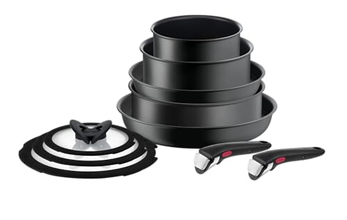 Tefal Ingenio Ultimate 10-teiliges Topf und Pfannenset abnehmbarer Griff, stapelbar, platzparend, Pfannenset Induktion mit Titanium 3X Antihaftversiegelung, einfach Handhabung und Reinigung, L76491