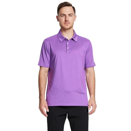 Image of Men's Golf Polo Shirts Short Sleeve Striped Performance Moisture Wicking Dry Fit Golf Shirts for Men