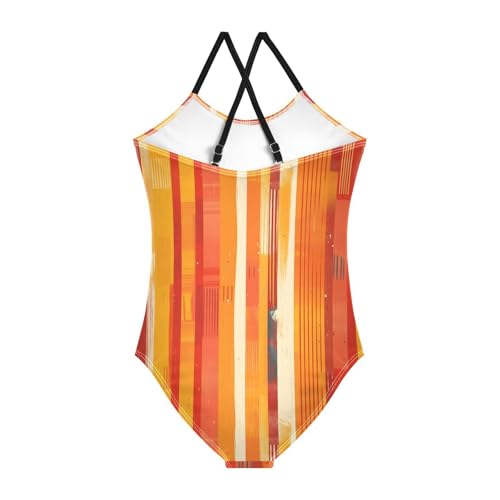 Red Stripes Kids Girls 1-Piece Swimsuit Beach Swimming Suits with Adjustable Straps Quick Dry2