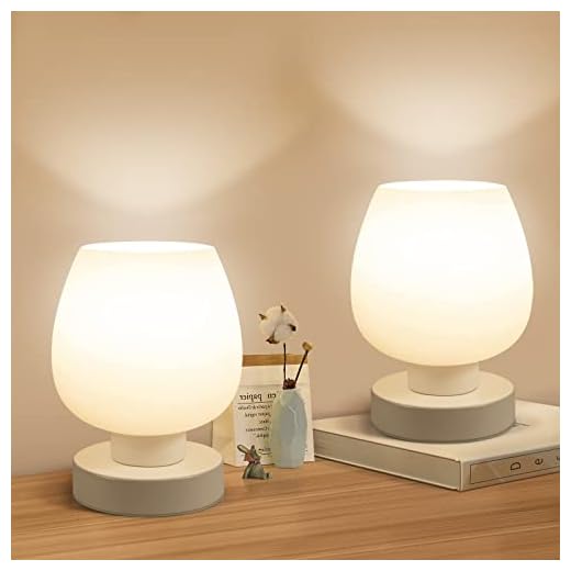 Touch Bedside Table Lamp Set of 2 - Small Modern Table Lamp for Bedroom Living Room Nightstand, 3-Way Dimable Desk lamp with White Opal Glass Lamp Shade, 2700K LED Bulb, Simple Design Home Decor