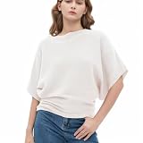 EDSTAR Boat Neck Batwing Sleeves Dolman Knitted Sweaters Pullovers Tops Summer Cap Sleeve Knit Sweater for Women (Short Sleeve, White)