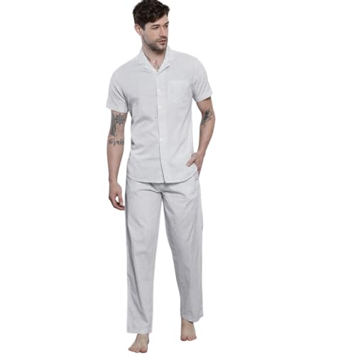 Image of The Indian Garage Co Men's Cotton Slim Fit Polka Dot Shirt & Pant Lounge Wear Set