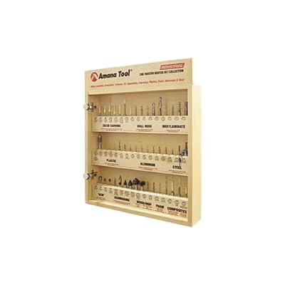 Amana Tool AMS-CNC-58 CNC Master Router Bit Collection Includes 58 SKU's and Plywood Veener Cabinet