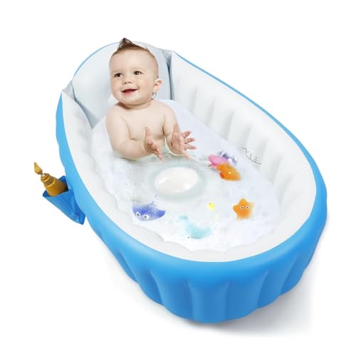 Image of OXSAM Baby Inflatable Bath Tub - Portable Baby Bathtub for Newborn to 5 Years, Non Slip Kids Bath Pool, Foldable Travel Bathtub for Baby, Toddler Bath Tub (Blue)