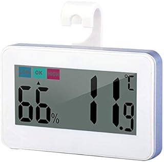 Fridge Thermometer Hygrometer,INRIGOROUS LCD Digital Fridge Freezer Thermometer Monitor Humidity Meter with Magnetic back Hanging Hook Retractable Stand and Suction Cup (White)