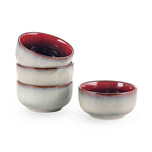 Henten Home Ceramic Small Bowl Set, Porcelain 8 Oz Soup Bowls Set Of 4, Vintage Snack Bowls, Rice Serving Bowls For Salad, Dessert, Christmas Day Gift, Reactive Glaze, Dishwasher Safe (Red) #TOP12