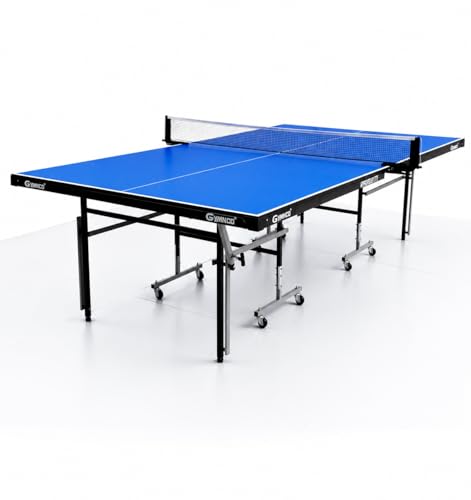 Image of GYMNCO Practice Full Size Table Tennis Table with Wheel & Laminated Top, Table Cover, 2 Tt Racket & Balls, Blue (17 MM)